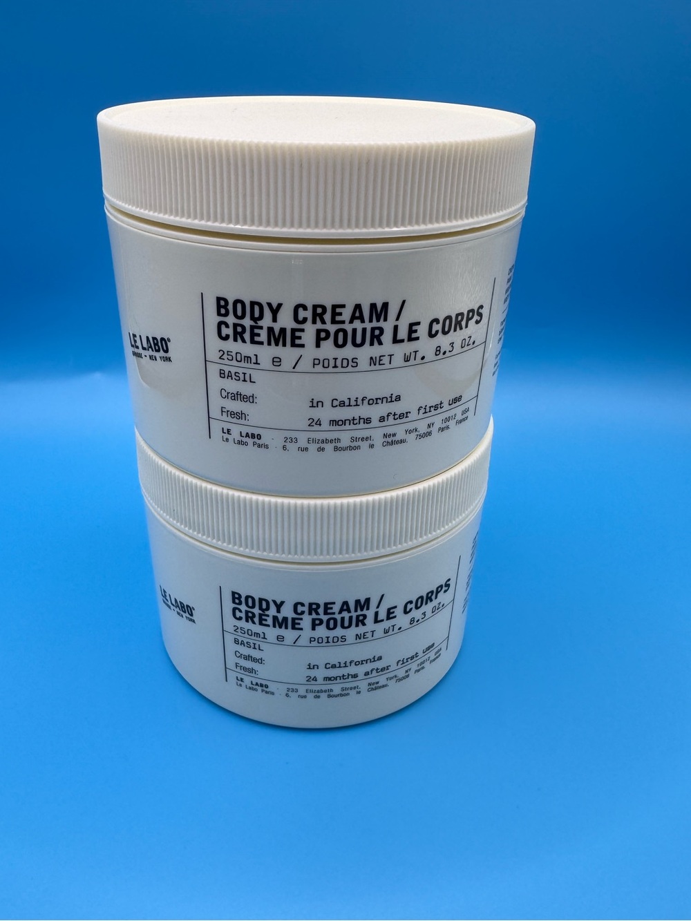 2 x Le Labo Body Cream Basil 250ml each
